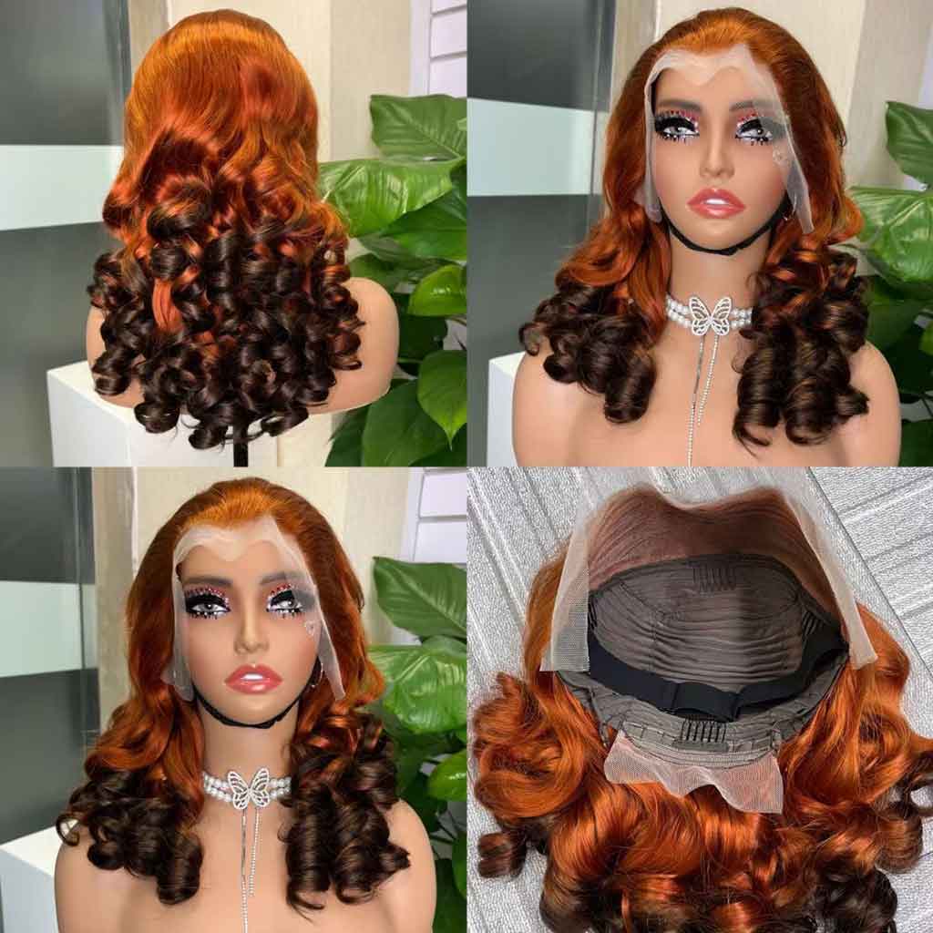 Double Drawn Bouncy Wig, Natural Color, #350/brown and #4/27 Piano Color