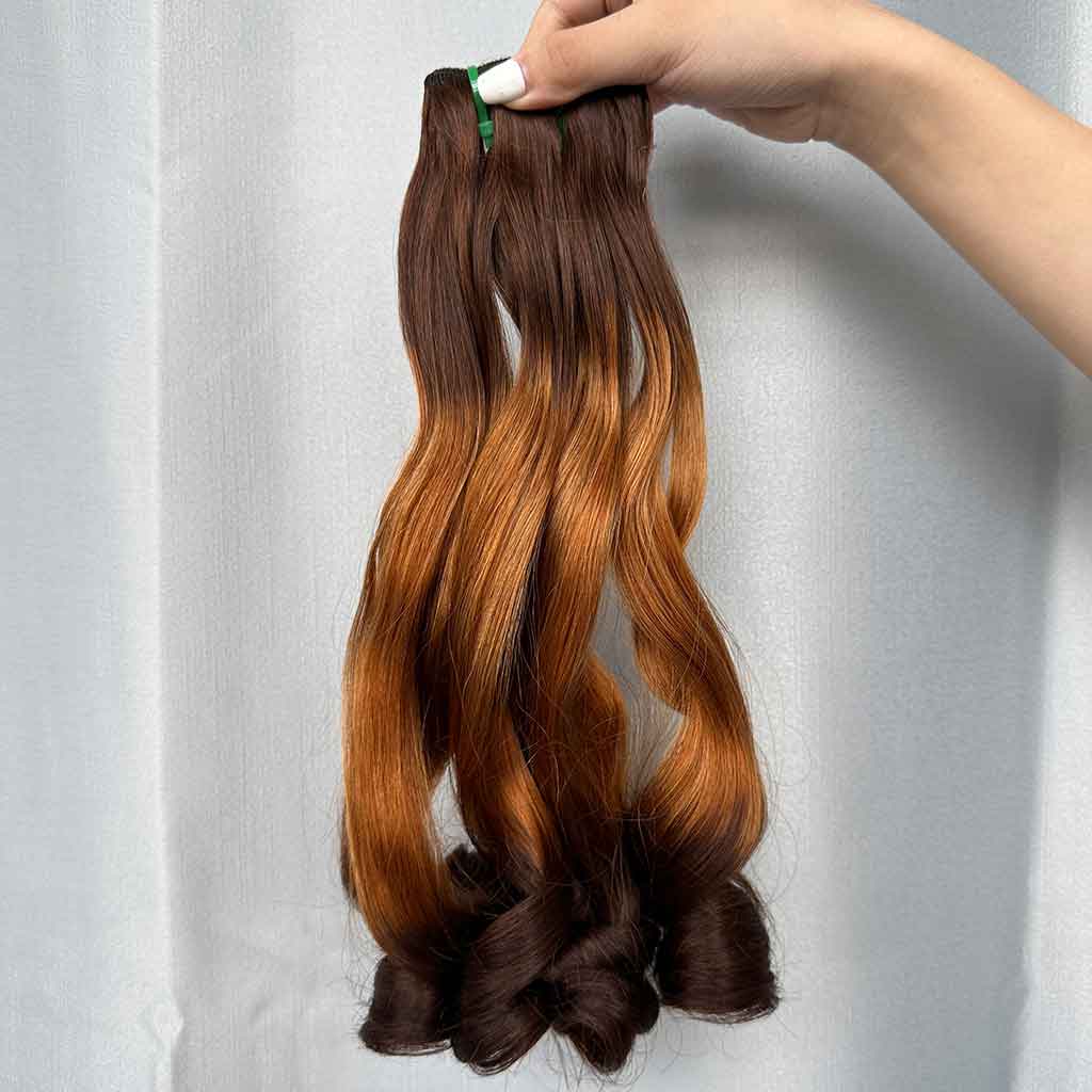 Loose Bouncy Double Drawn Virgin Hair Bundles, Natural Color, Piano Color, Burgundy Color and Brown Color