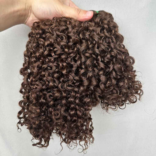 Pixie Curly Double Drawn Virgin Hair Bundles, Natural Color, Piano Color, Burgundy Color and Brown Color
