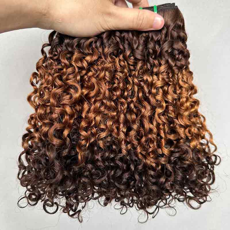 Pixie Curly Double Drawn Virgin Hair Bundles, Natural Color, Piano Color, Burgundy Color and Brown Color