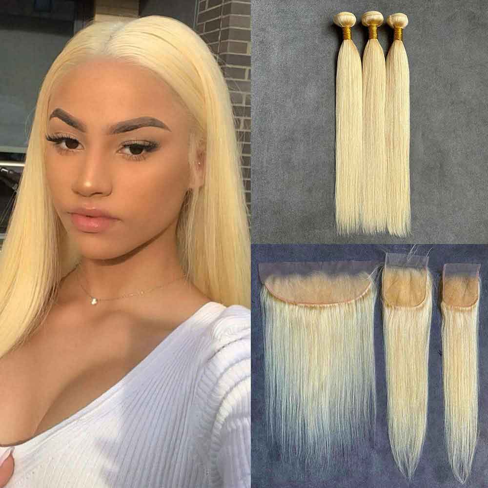 613# Blonde Virgin Hair Bundles And Clsoure/Frontal Deal