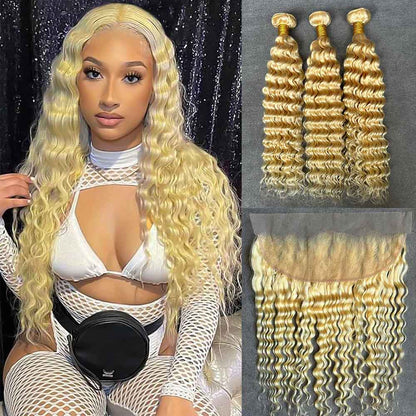 613# Blonde Virgin Hair Bundles And Clsoure/Frontal Deal