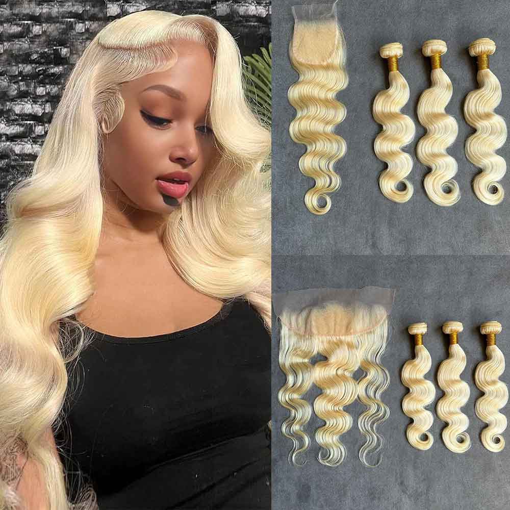 613# Blonde Virgin Hair Bundles And Clsoure/Frontal Deal