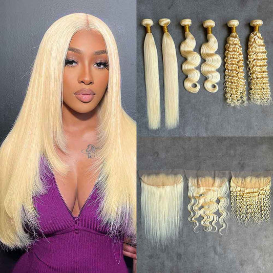 613# Blonde Virgin Hair Bundles And Clsoure/Frontal Deal