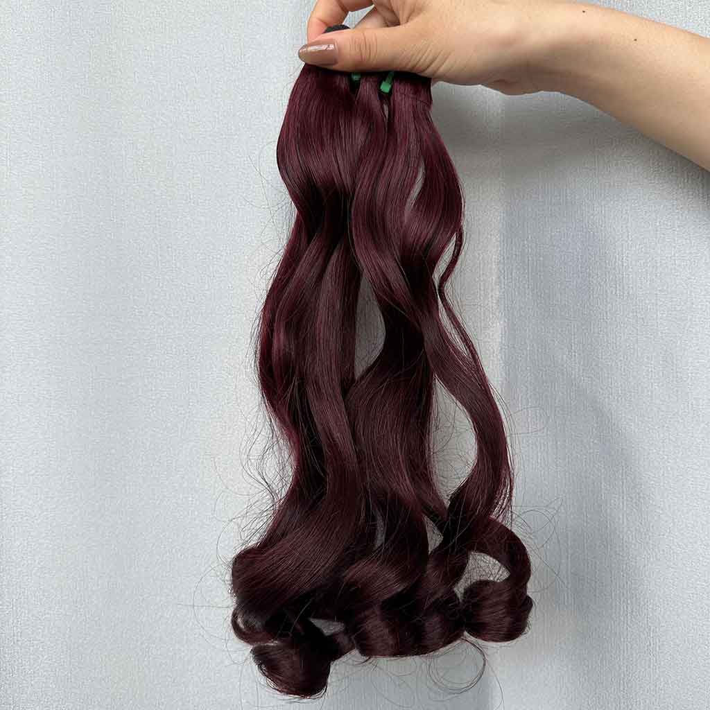 Loose Bouncy Double Drawn Virgin Hair Bundles, Natural Color, Piano Color, Burgundy Color and Brown Color