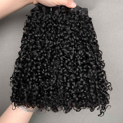 Pixie Curly Double Drawn Virgin Hair Bundles, Natural Color, Piano Color, Burgundy Color and Brown Color