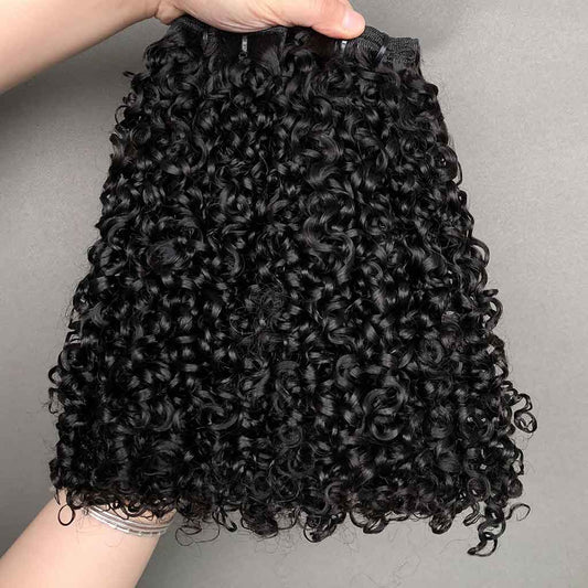 Pixie Curly Double Drawn Virgin Hair Bundles, Natural Color, Piano Color, Burgundy Color and Brown Color