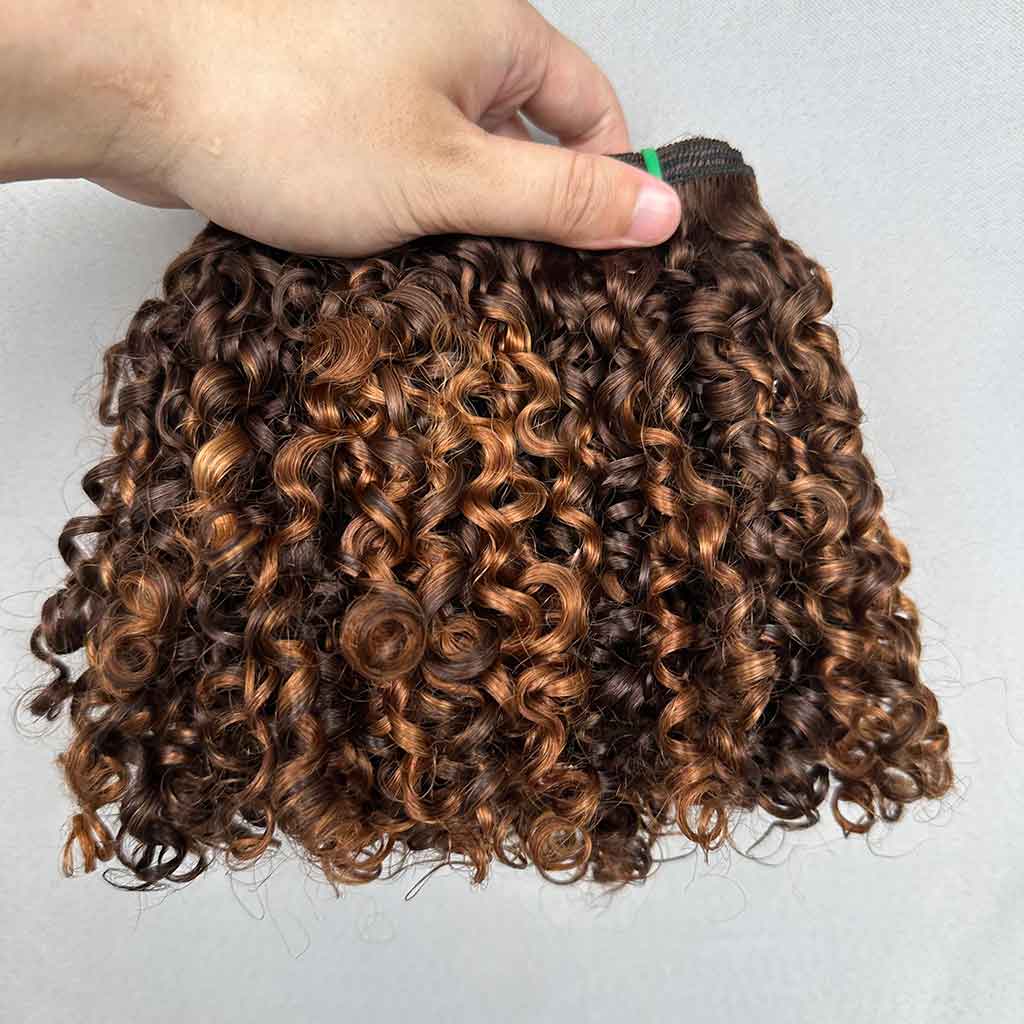 Pixie Curly Double Drawn Virgin Hair Bundles, Natural Color, Piano Color, Burgundy Color and Brown Color