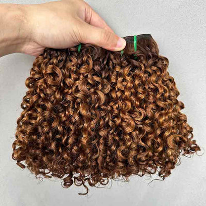 Pixie Curly Double Drawn Virgin Hair Bundles, Natural Color, Piano Color, Burgundy Color and Brown Color