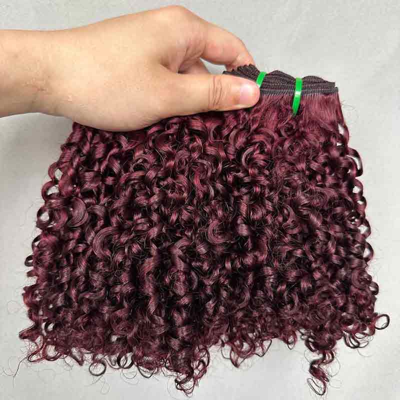 Pixie Curly Double Drawn Virgin Hair Bundles, Natural Color, Piano Color, Burgundy Color and Brown Color