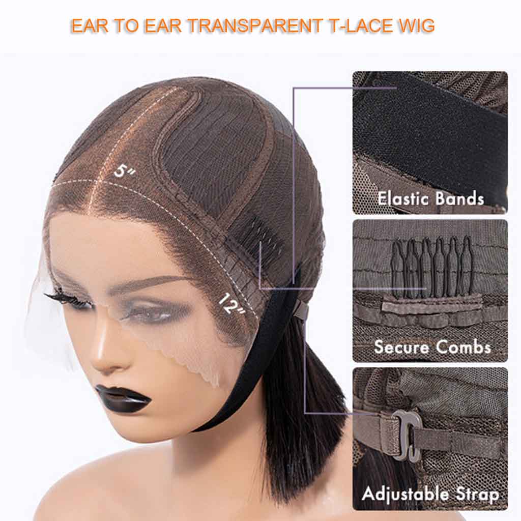 Super Double Drawn Ear To Ear Transparent T-Lace Bob Wig