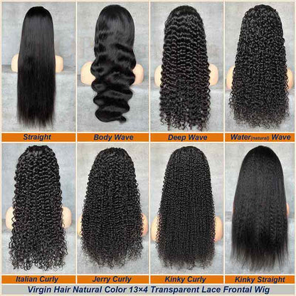 Lace Frontal Wig Transparent Lace Virgin Hair Natural Color Pre-made Wig
