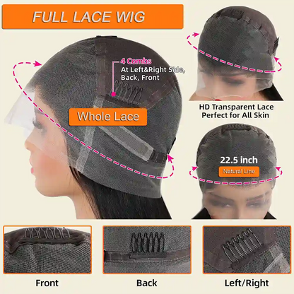 Full Lace Wig Natural Color Virgin Hair 180% Density Wig